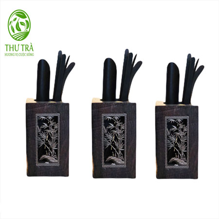 Bộ dụng cụ pha trà bằng gỗ họa tiết tre 55