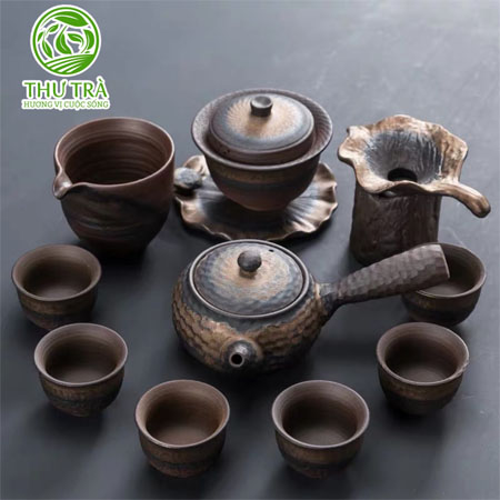 Bộ ấm chén men cổ hỏa biến gốm sứ Nhật Cao cấp TT141
